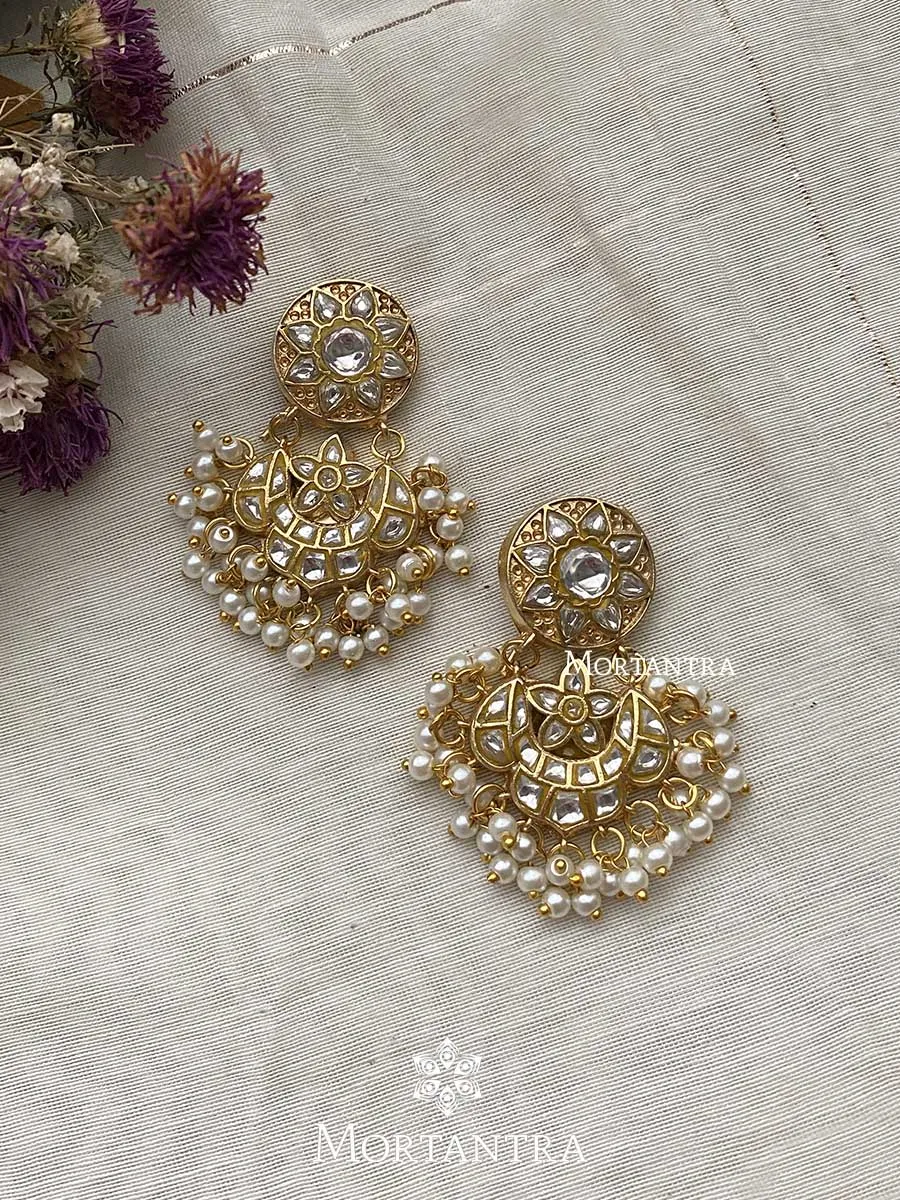 White Color Gold Plated Thappa Jadau Kundan Earrings - TJ-E36