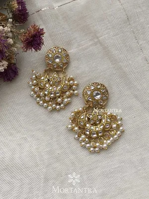 White Color Gold Plated Thappa Jadau Kundan Earrings - TJ-E36