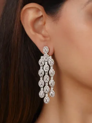 White Color Silver Plated Faux Diamond Earrings - CZEAR413