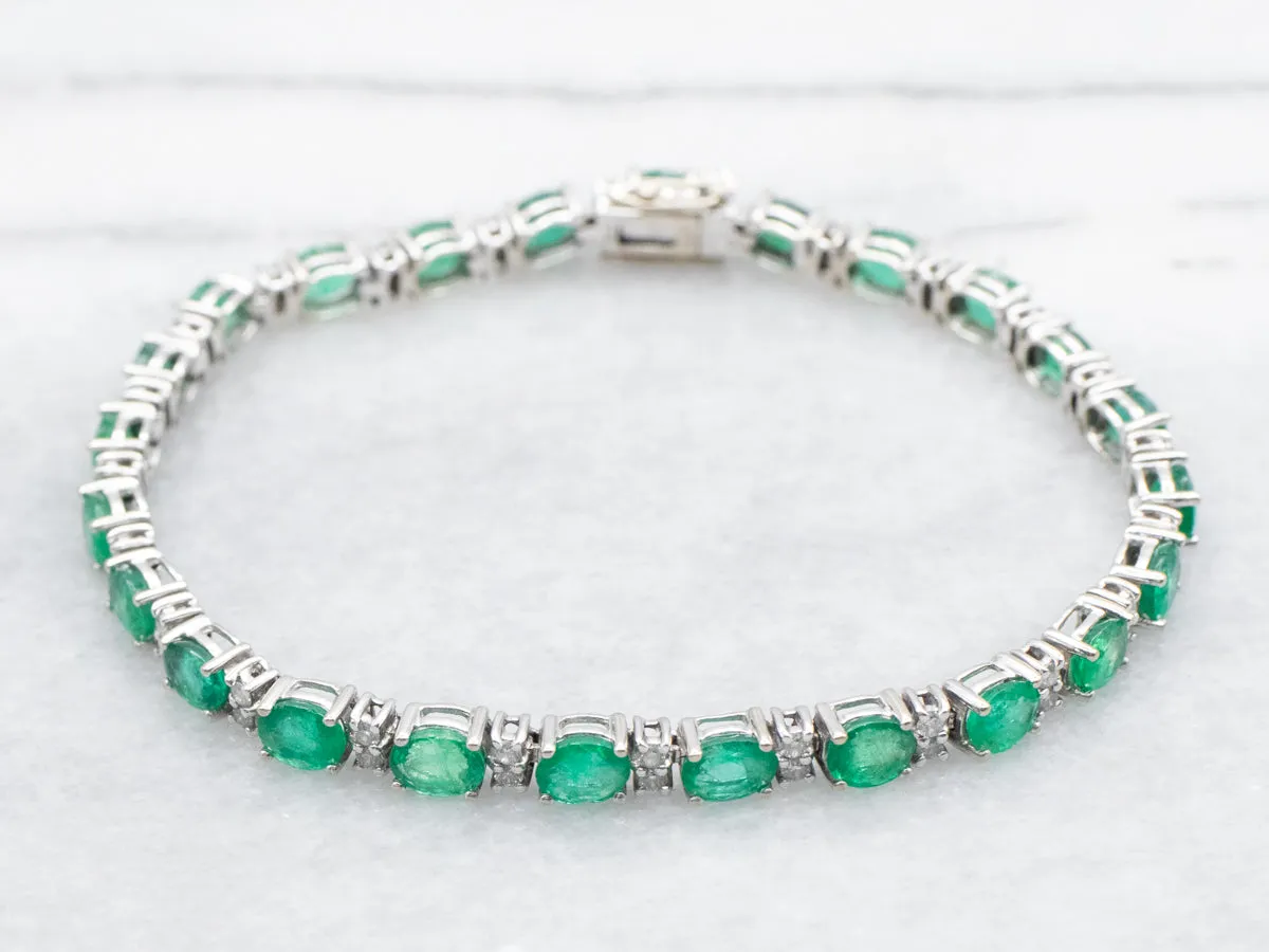 White Gold Emerald and Diamond Tennis Bracelet