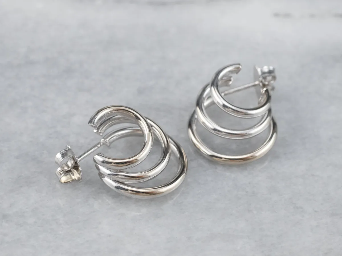 White Gold Triple Hoop Earrings