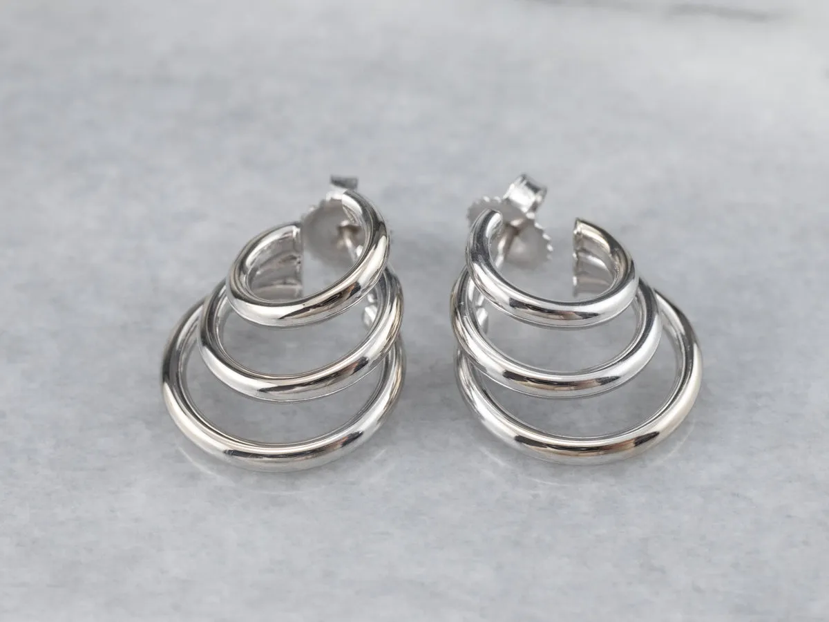 White Gold Triple Hoop Earrings