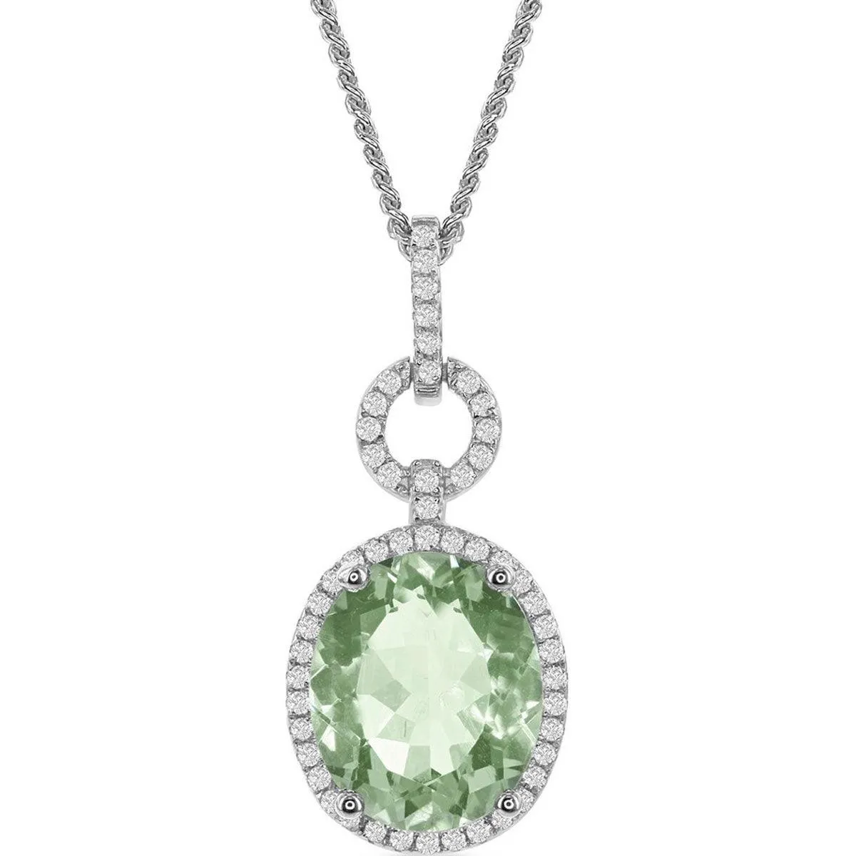 Women's Necklace - Green Amethyst Oval with White Topaz Border | BLK-7555