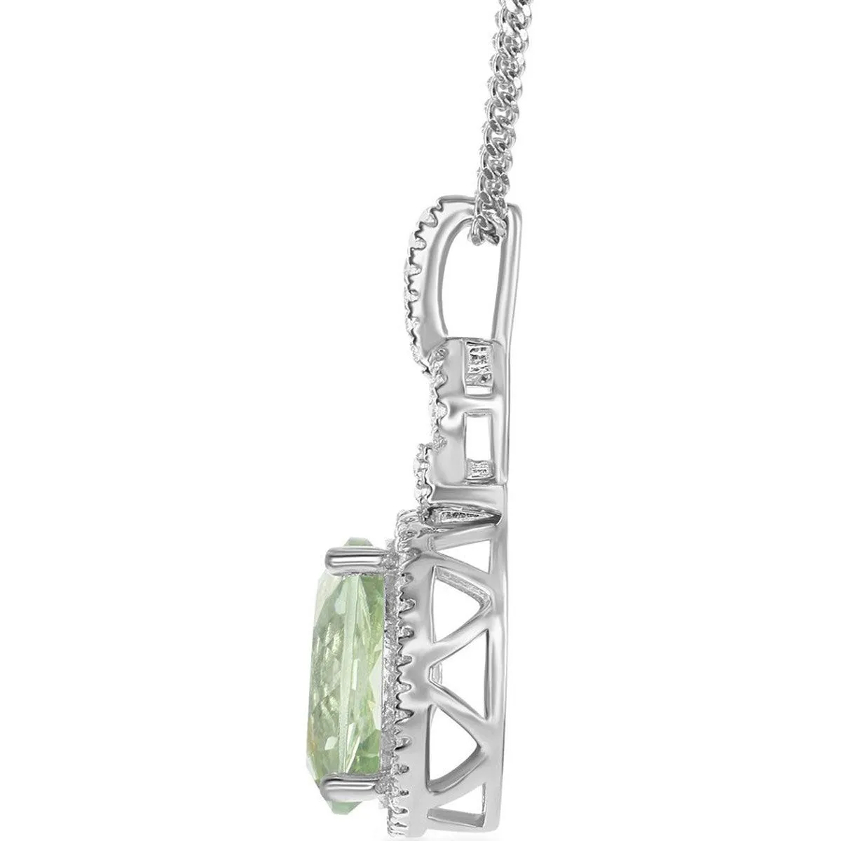 Women's Necklace - Green Amethyst Oval with White Topaz Border | BLK-7555