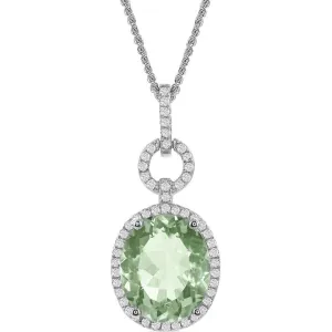 Women's Necklace - Green Amethyst Oval with White Topaz Border | BLK-7555