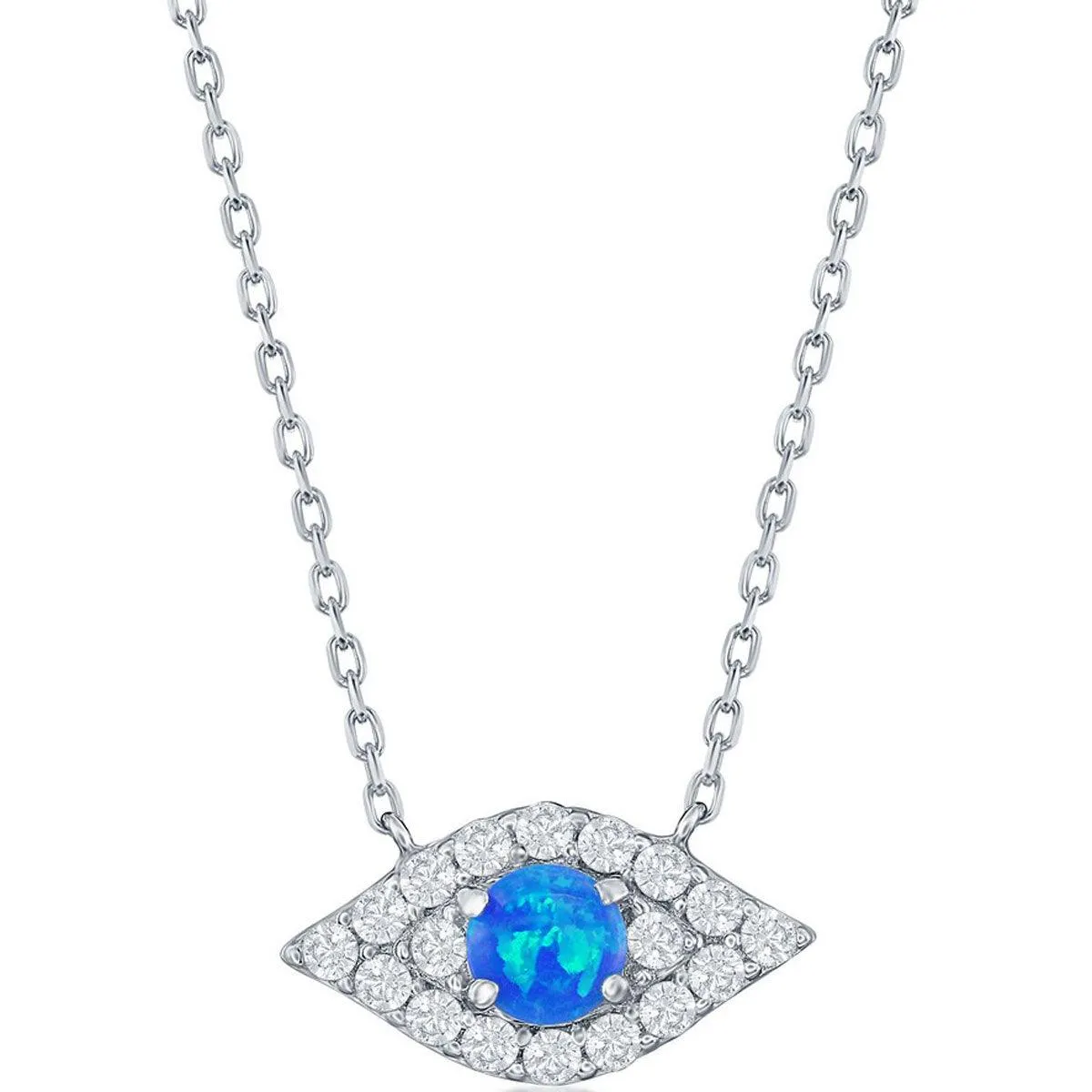 Women's Necklace - Sterling Silver Blue Opal and CZ Evil Eye | M-6882