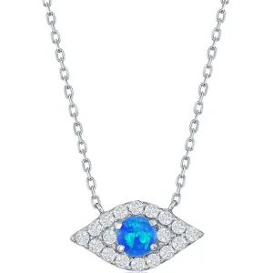 Women's Necklace - Sterling Silver Blue Opal and CZ Evil Eye | M-6882