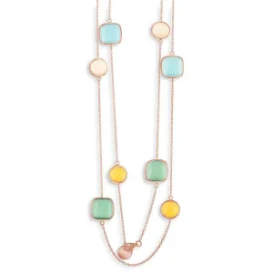 Women's Necklace Sterling Silver Robin Blue, Pink, Green and Mango