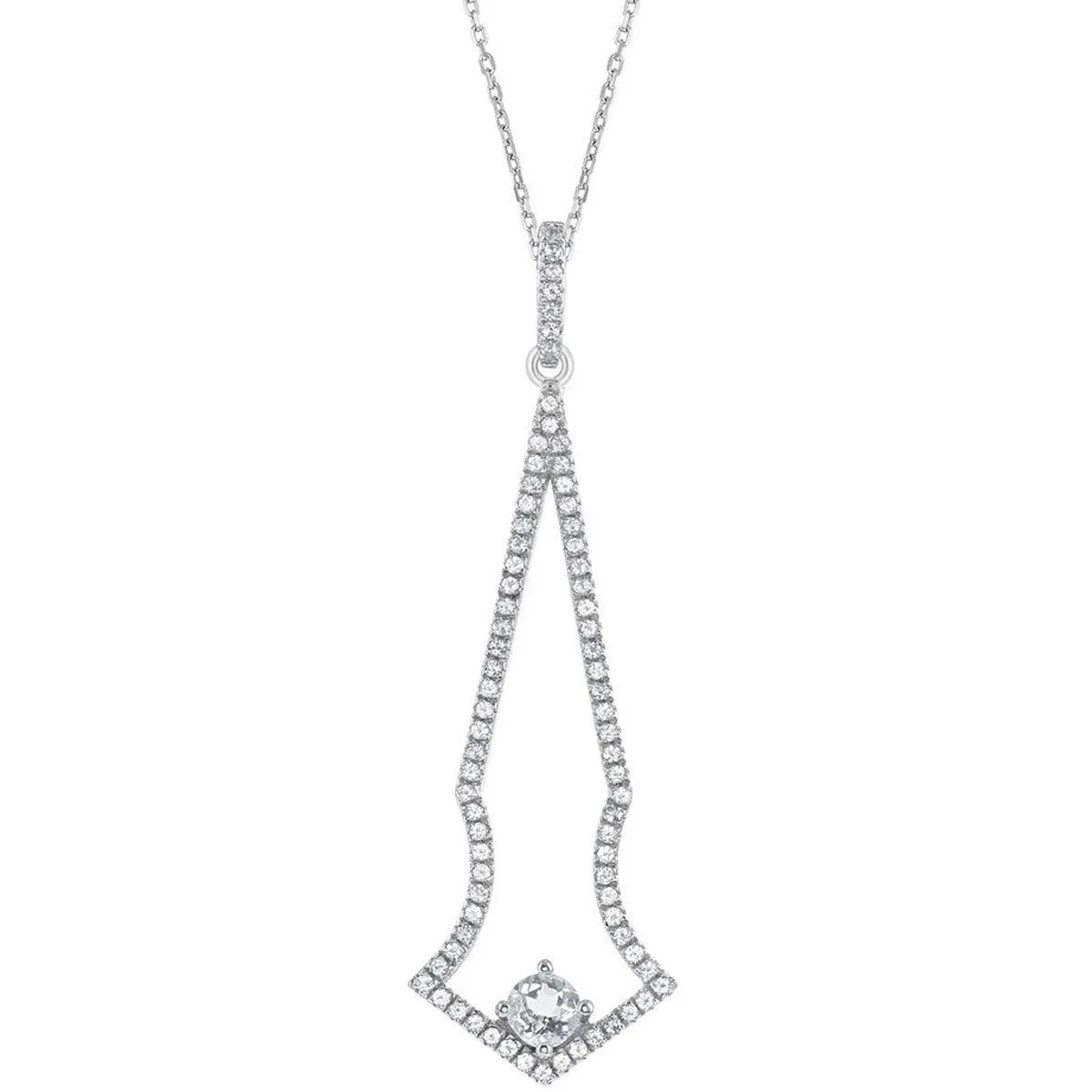 Women's Necklace - Sterling Silver Thin Long Open White Topaz | BLK-7534