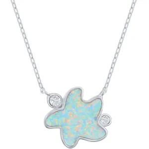 Women's Necklace - Sterling Silver White Inlay Opal and CZ Starfish | M-6860