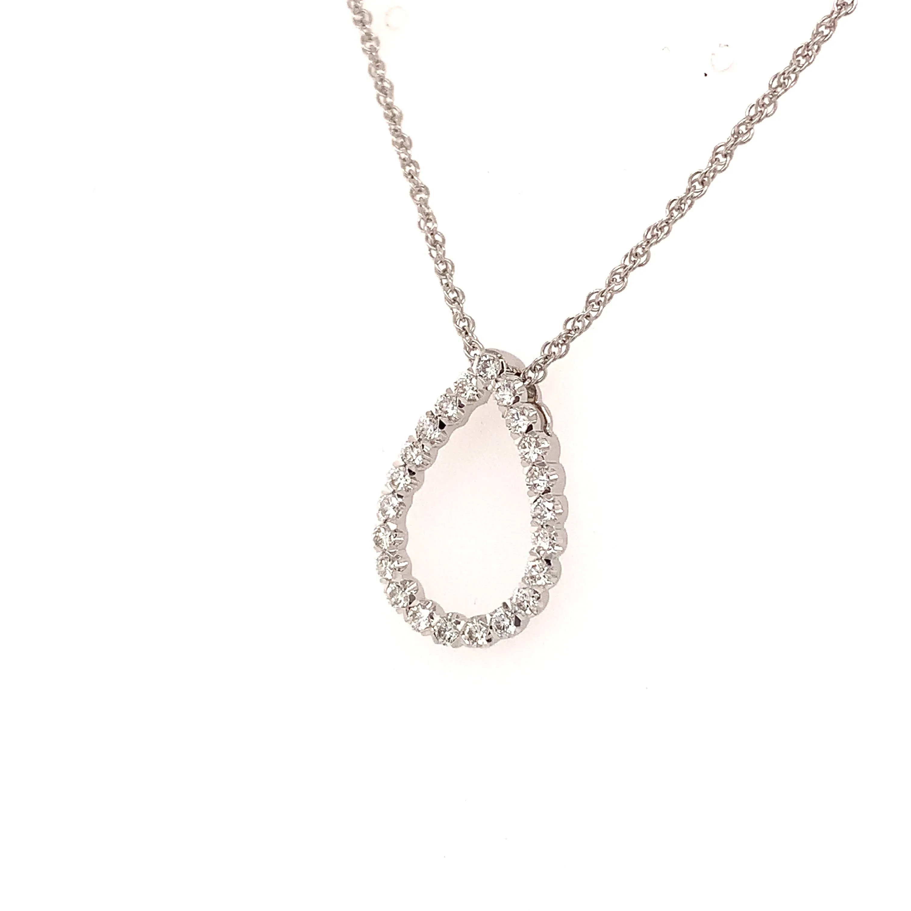 Women's White Gold Tear Drop Diamond Accented Pendant