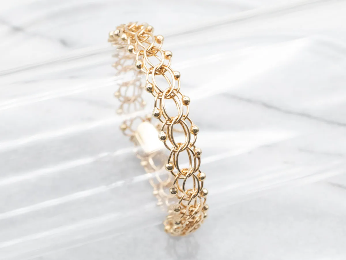 Woven Fancy Link Gold Beaded Bracelet