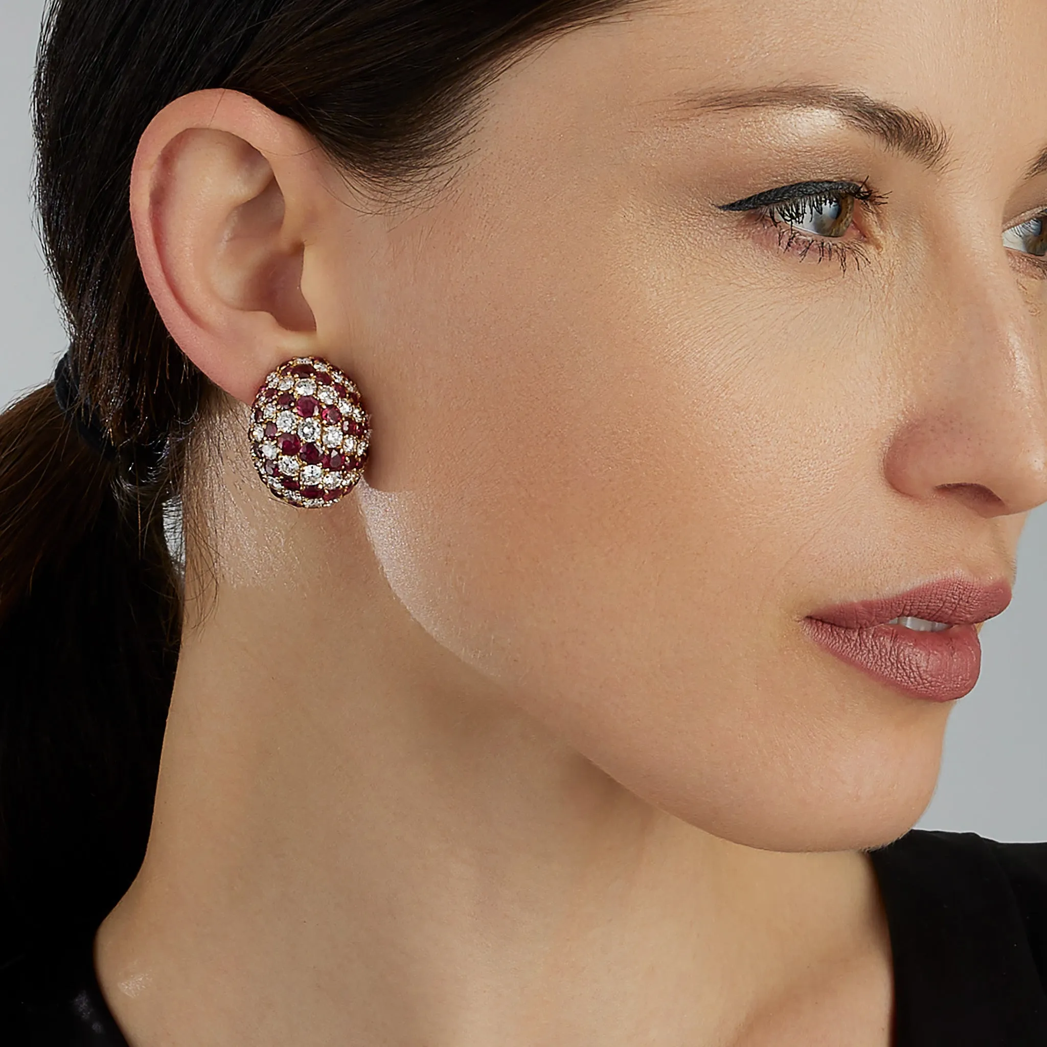 Yanes Madrid Bomb Ruby and Diamond Clip Earrings